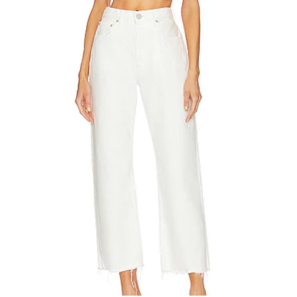 MOUSSY Vintage Aurora Wide Straight Jeans 26 White NWT Japan Raw Hem High Rise